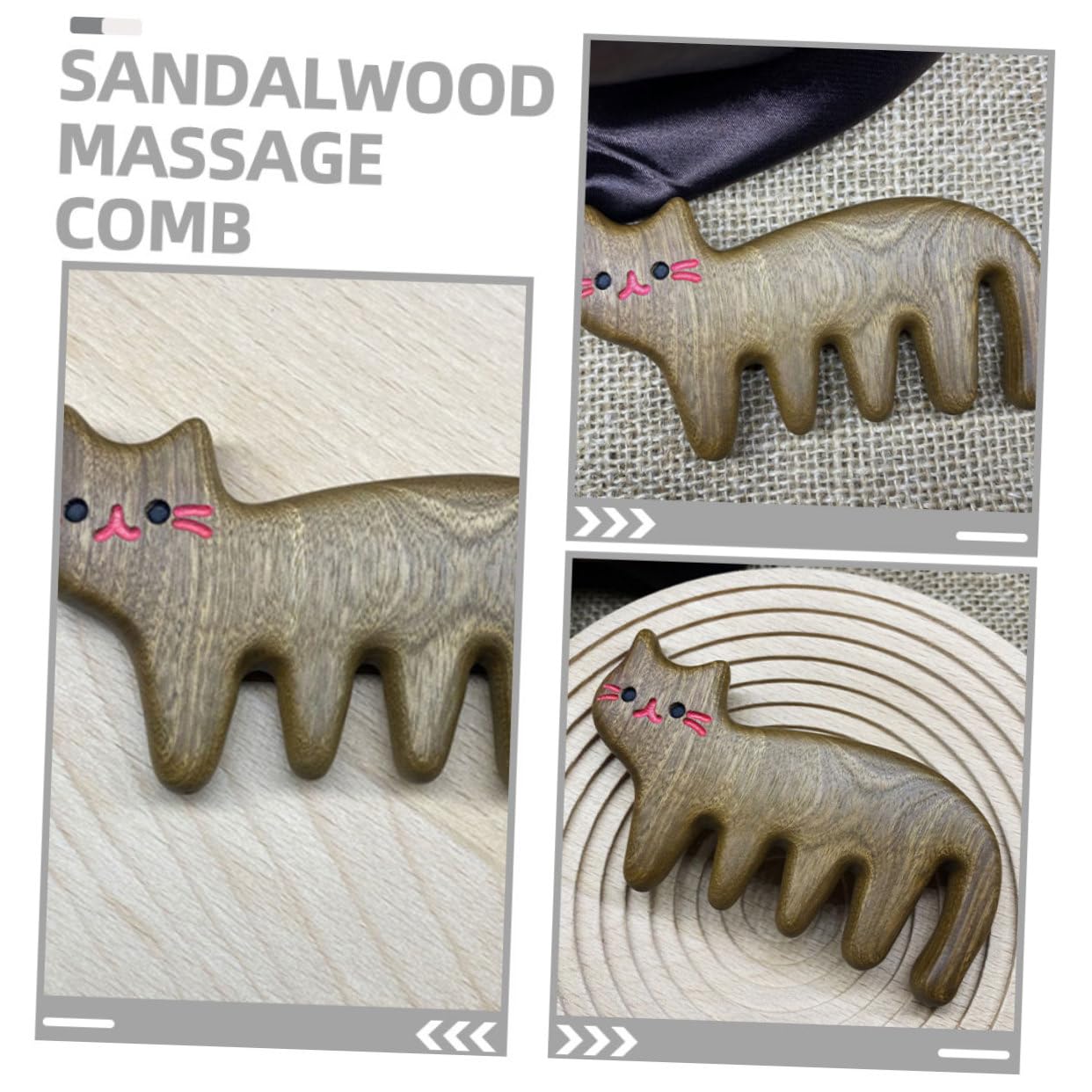Ipetboom 6pièces Peigne Bois Pour Massage Du Chevelu De Peignes Antistatiques à Dents Larges Design Chat Pour Types De Cheveux