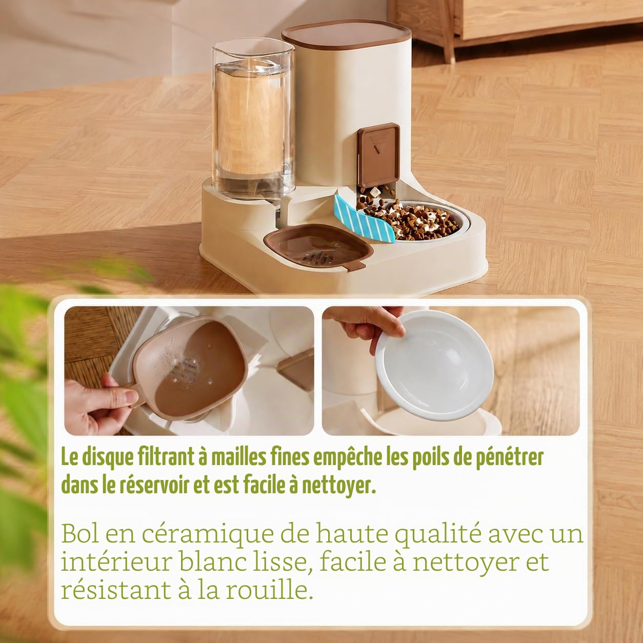 Nourriture Automatique 2 en 1, Distributeur de Nourriture de Voyage et Distributeur d'eau pour Chiens, Chats, Animaux domestiques, Amovible, Facile à Nettoyer, la Taille du Rabat est réglable, bac en