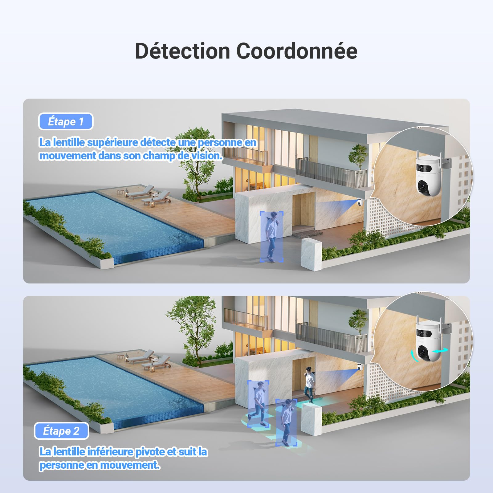 EZVIZ H9C 5MP+5MP(3K+3K) 4G LTE Caméra Surveillance WiFi Extérieure à Double Objectif, 360° PTZ Camera, Suivi Auto, Détection de Forme Humaine/Véhicule,Défense Active,Vision Nocturne Couleur 40M