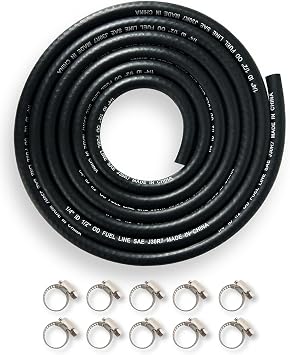 YAMAKATO 1/4 Inch ID 6FT NBR Fuel Line Hose SAE 30R7 with 10 Clamps