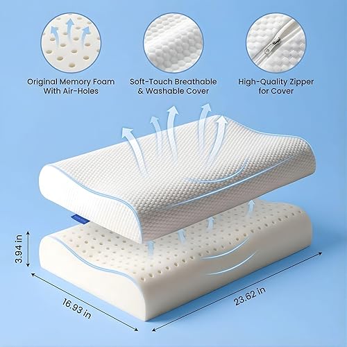 Miniatura 2 de Almohada de espuma viscoelástica de contorno original con bolsa, almohada cervical ergonómica para el cuello para dormir de lado y de espalda,