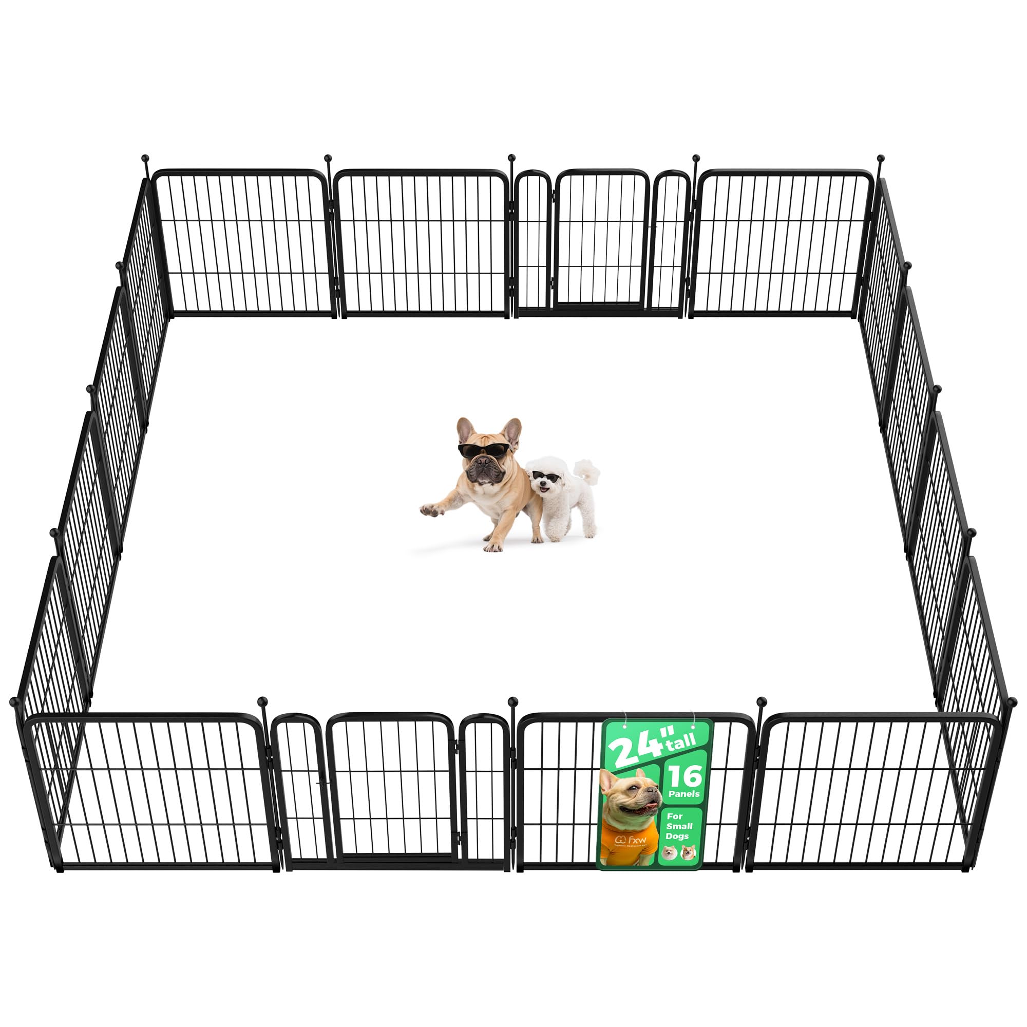 FXW Rollick Unleashed Dog Playpen for Indoor, Yard, RV Camping, 24 inch 16 Panels for Small and Puppy Dogs, Black│Patented