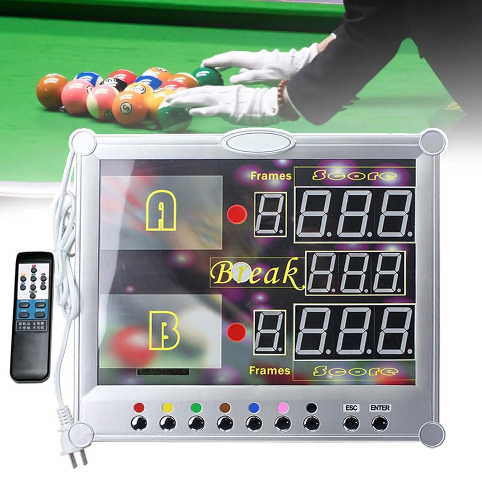 Tabellone segnapunti a LED per snooker, montaggio a parete, display digitale con telecomando, 0-199 punteggi per gli appassionati di snooker