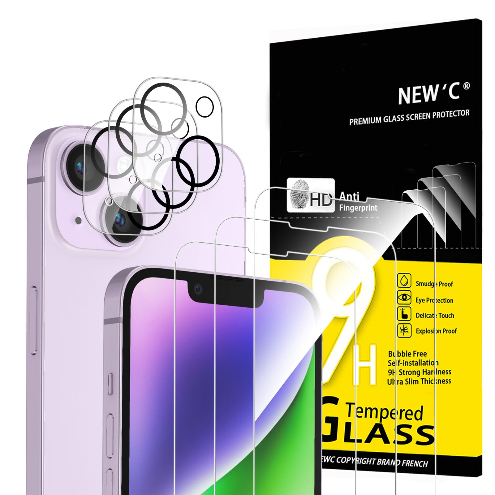 UNBREAKcable iPhone 15 Screenprotector - 3-Pack, 3 Gehard Glas 3 Cameralens Beschermers, 9H Hardheid, HD Helderheid, Anti-Vingerafdruk, Case-Vriendelijk, 6,1 Inch