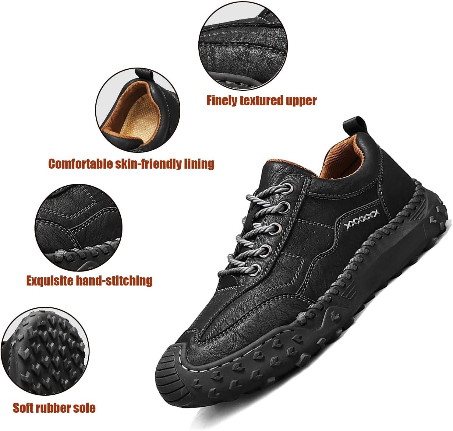 Men's Handmade Stitching Lace Up Loafers Classic Leather Anti Slip Round Toe Sneakers Outdoor Lightweight Breathable Dress Walking Driving Business Shoes - Image 5
