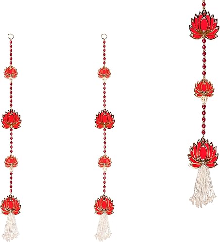 Aditri Creation Juego de 2 cuerdas de loto rosa para colgar en la pared, templo de pared para puerta del hogar, templo de pared para decoración de