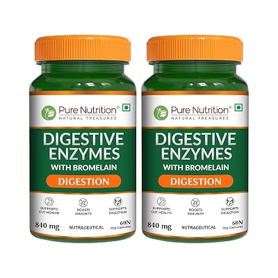 Pure Nutrition Digestive Enzymes | Amylase, Lipase, Protease, Cellulase, Lactase, Bromelain| Better Bioavailability | Su