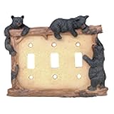 BestGiftEver Black Bear on Logs Triple Toggle Switch Cover Wall Plate for Cabin Lodge Style Home Decor | Ideal for Nature and Wildlife Lover