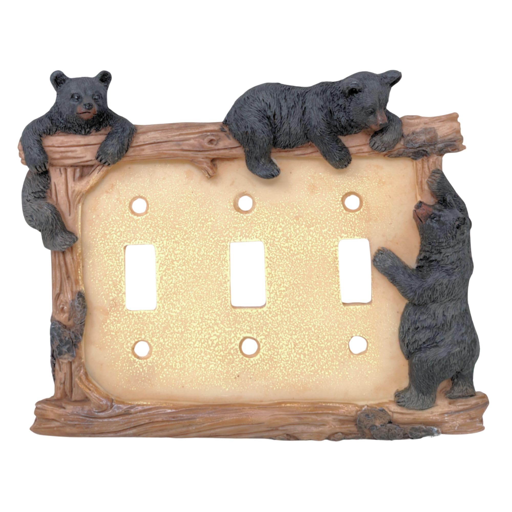 Rustic Bear Triple Toggle Light Switch Cover - Hand-Painted Cabin Decor For Nature & Wildlife Lovers - View #3