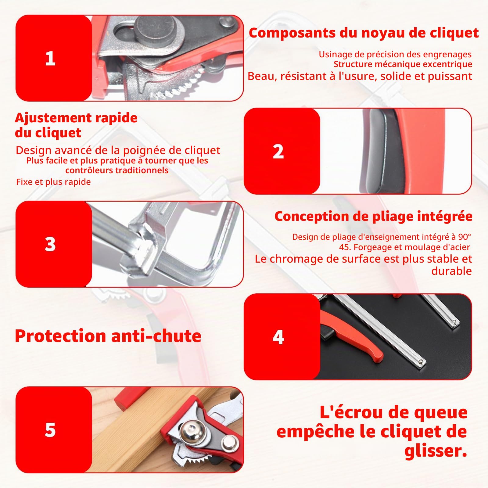 2 serre-joints de table en acier avec poignée à levier | pince de blocage rapide | avec capacité de 160 mm et profondeur de gorge de 60 mm pour le meulage la coupe