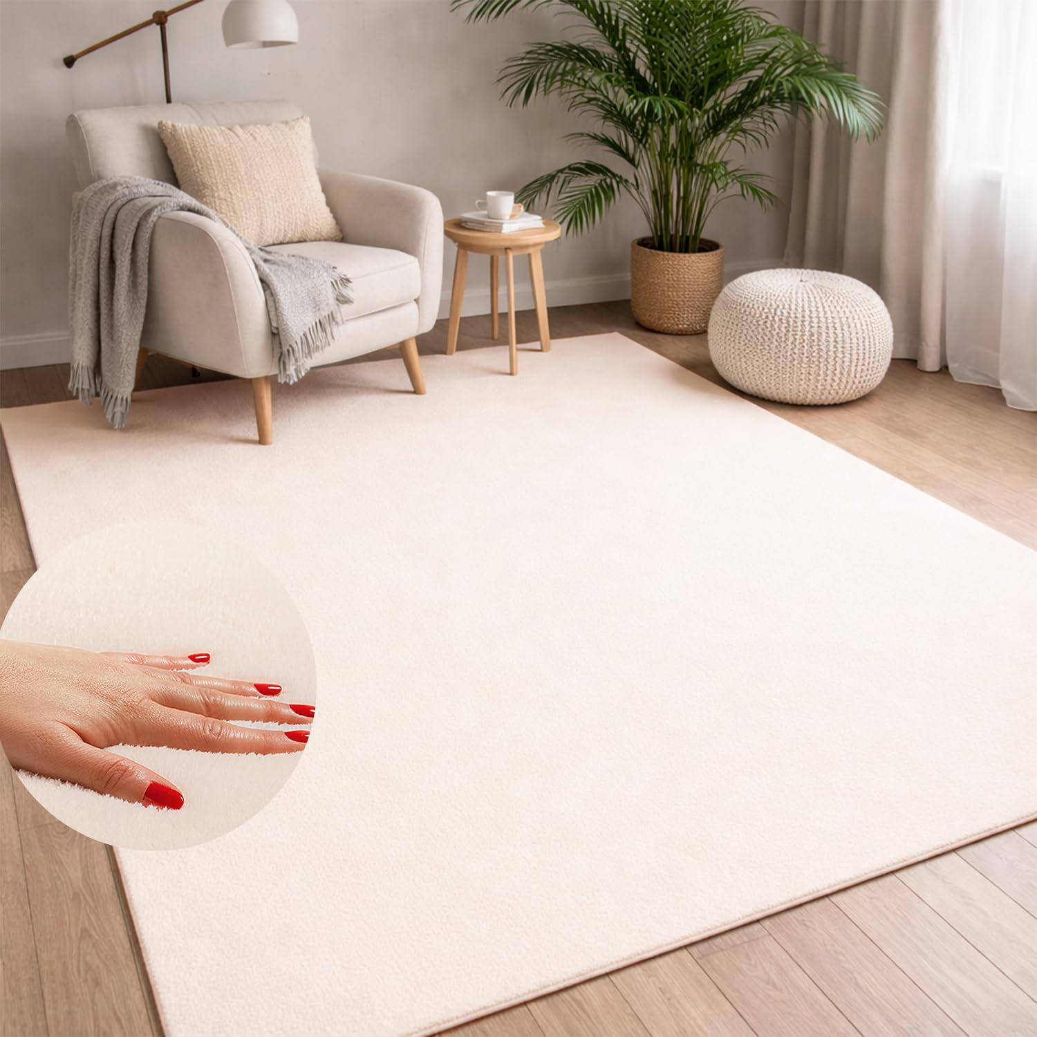 carpet city Tapis lavable uni à poils courts - 200x280 cm en crème - Texture douce et soft-touch - Antidérapant et facile d'entretien - Tapis pour salon, chambre à coucher et couloir