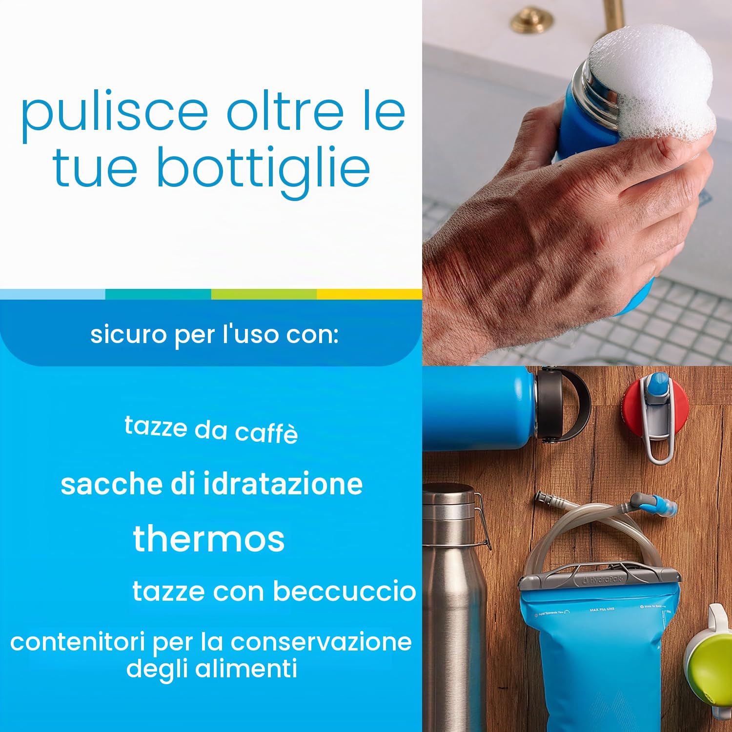 BOTTLE BRIGHT (12 Compresse) – Pulisce Borracce Termiche, Bottiglie in Acciaio Inox e Altri Contenitori Riutilizzabili – Facili da Usare e Sicure