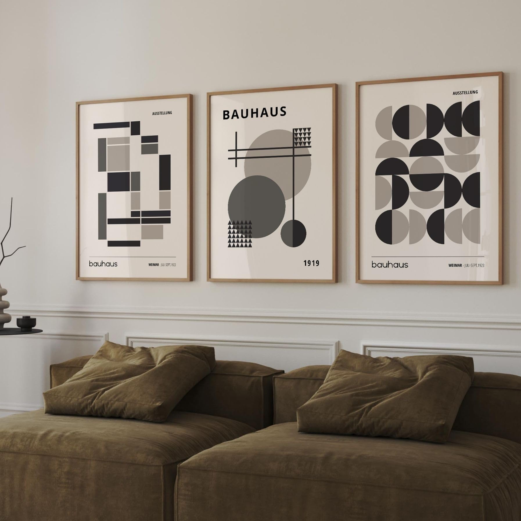 ARTINSPIRIO Neutral Bauhaus Lot de 3 posters – Tableaux muraux géométriques de style milieu du siècle – Art mural minimaliste – Poster sans cadre (A3)