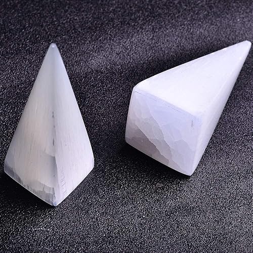 Miniatura 4 de JIC Gem Piedra de cristal de selenita blanca con fuertes efectos curativos y calmantes, A-pyramid 4"