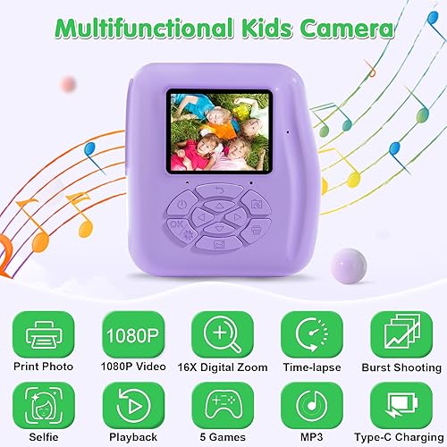 Miniatura 8 de Cámara para niños con impresión instantánea cámaras instantáneas para niños que imprimen fotos, cámara digital para niños, cámara de juguetes 1080P