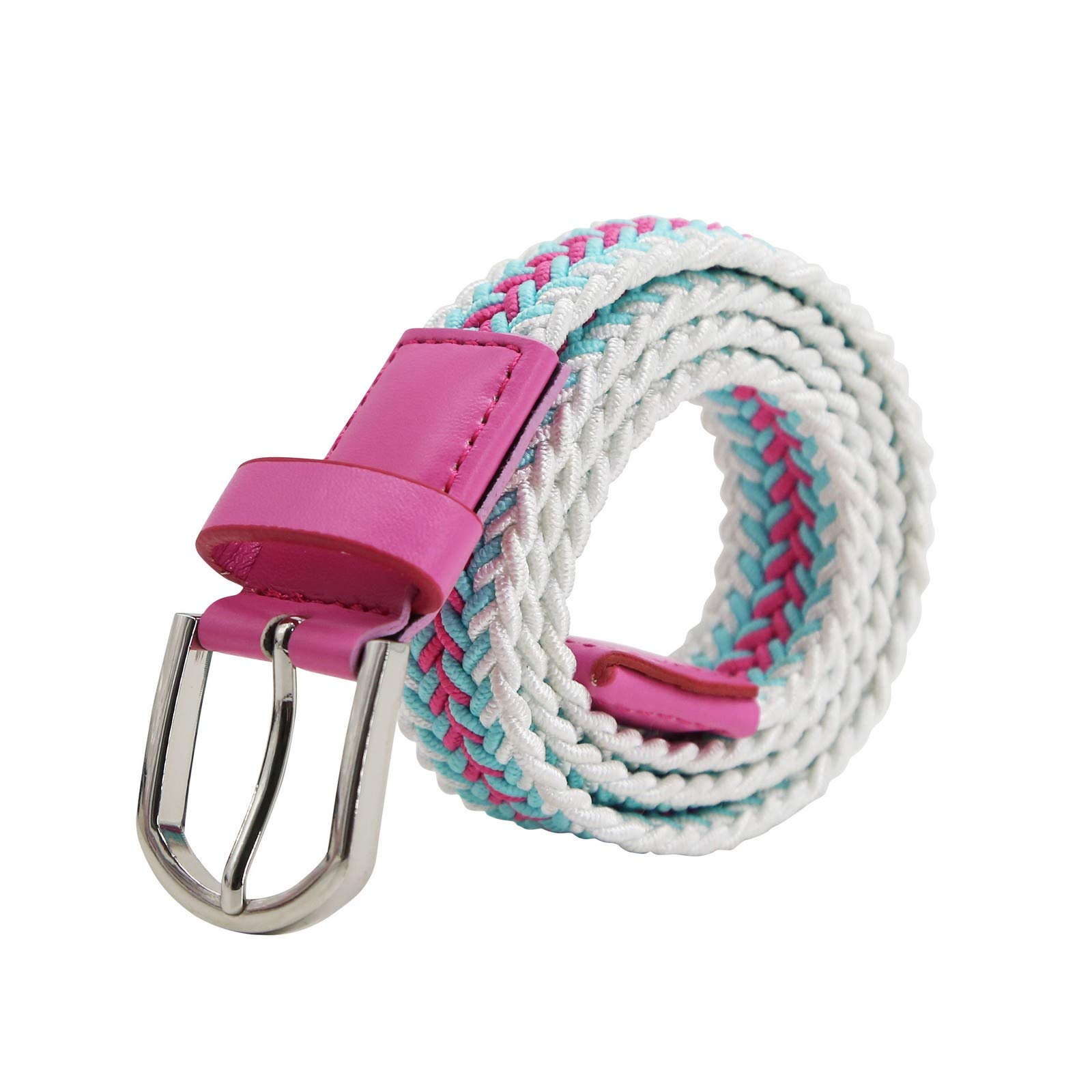 AnJuHoPa Mehrfarbiger elastischer Gürtel für Jungen und Mädchen 2,5 cm breit und 80 cm lang modisch und langlebig einfach zu bedienen Weiß Blau Pink