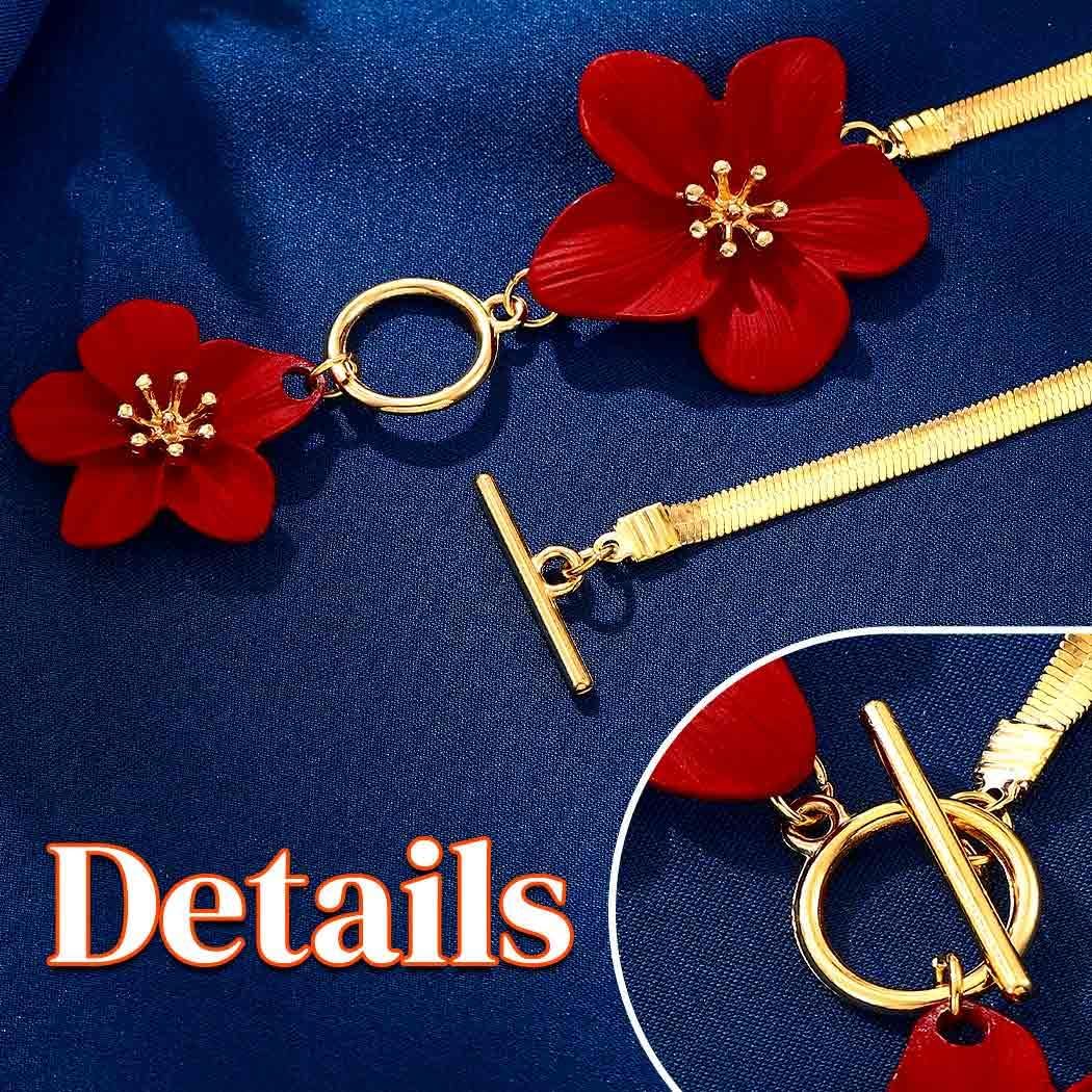 Flower Necklace Earrings Set Statement Foral Jewelry Set Wedding Snake Chain Necklace for Women - Image 2