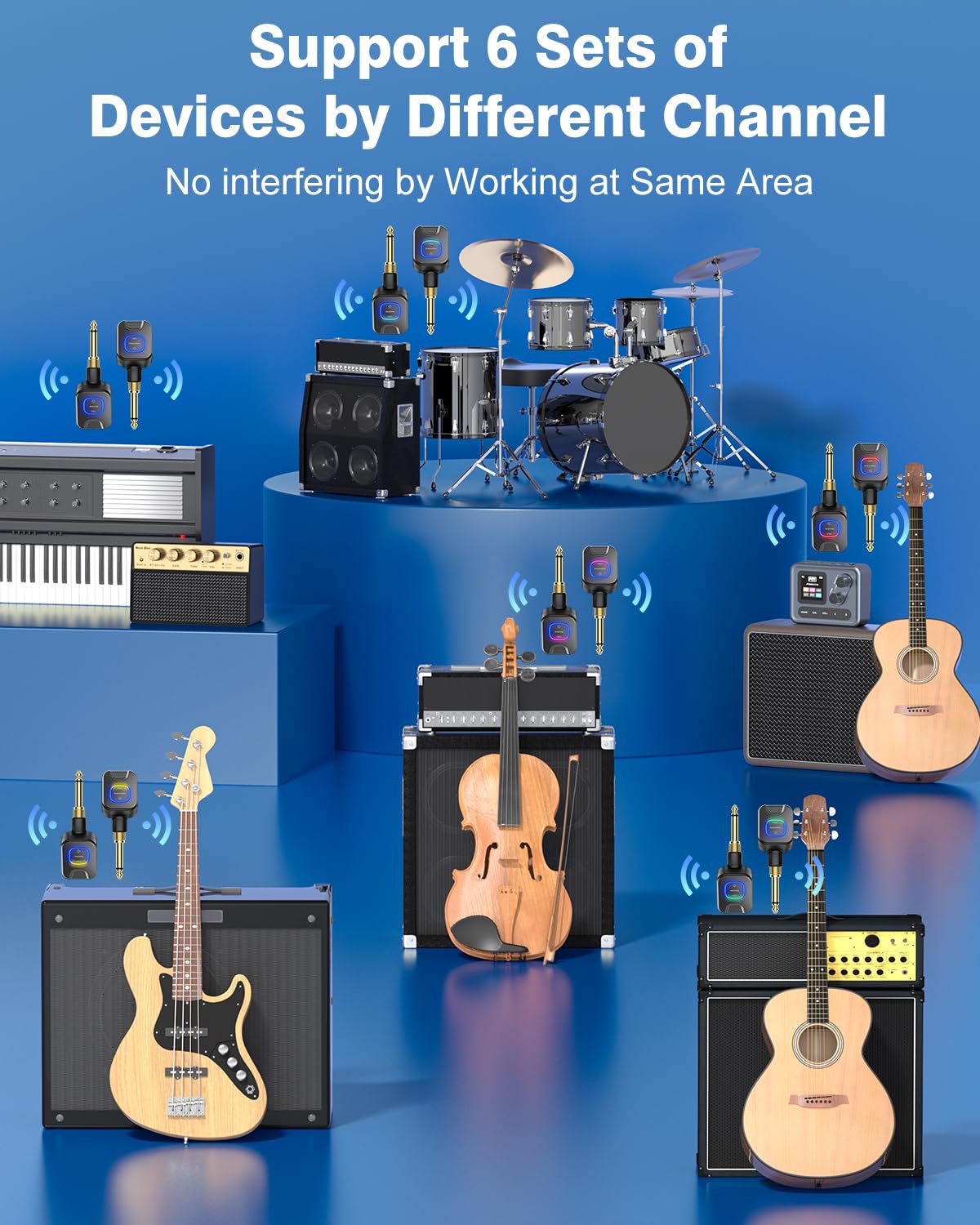 New Bee Sistema di chitarra wireless 5.8G con scatola di ricarica, suono ad alta fedeltà, ricevitore trasmettitore audio a 6 canali per chitarra elettrica, basso