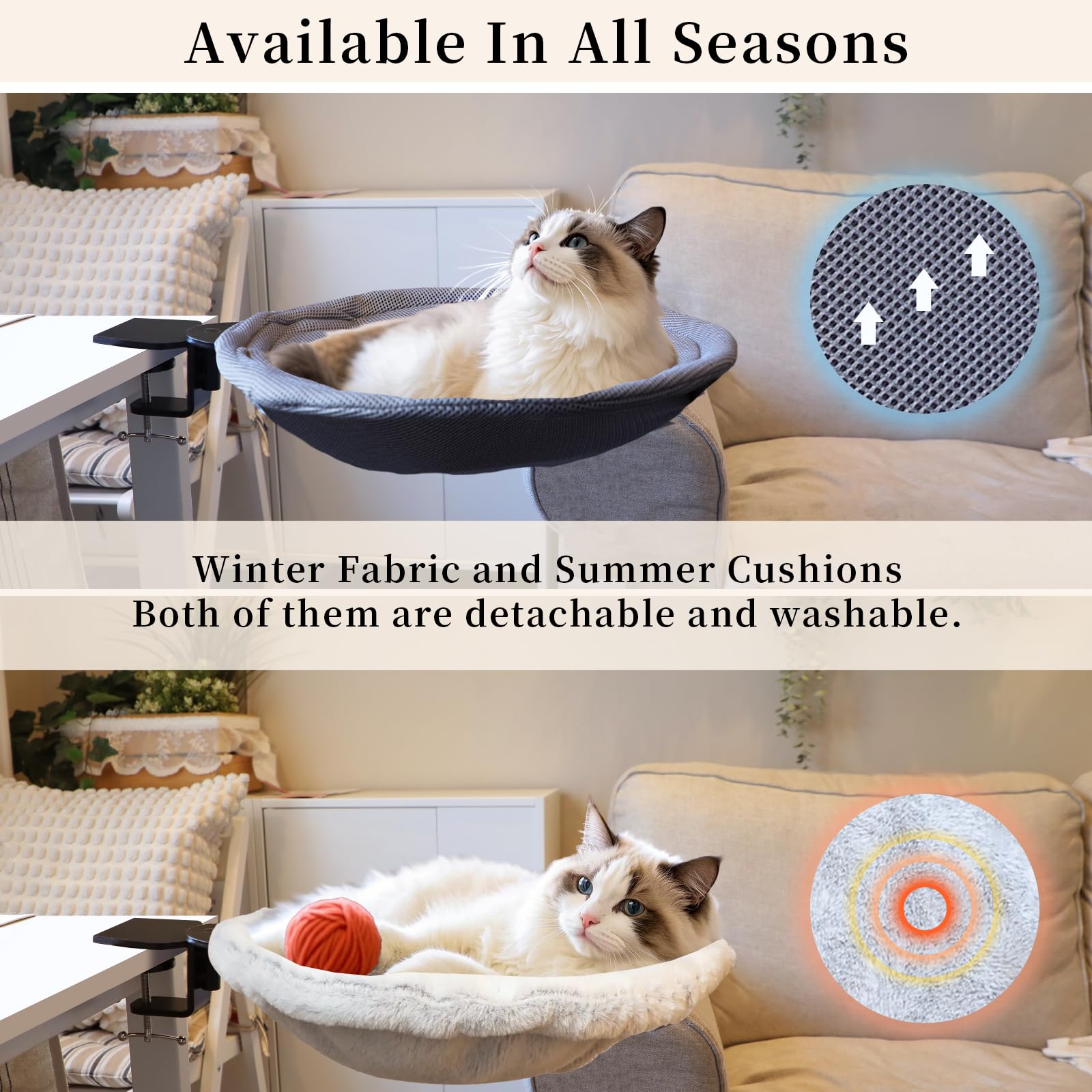 Kerty Cat Desk Bed Supports up to 40lbs, Desk Cat Nest for Home Office Indoor(Include Winter Fabric and Summer Cushion)