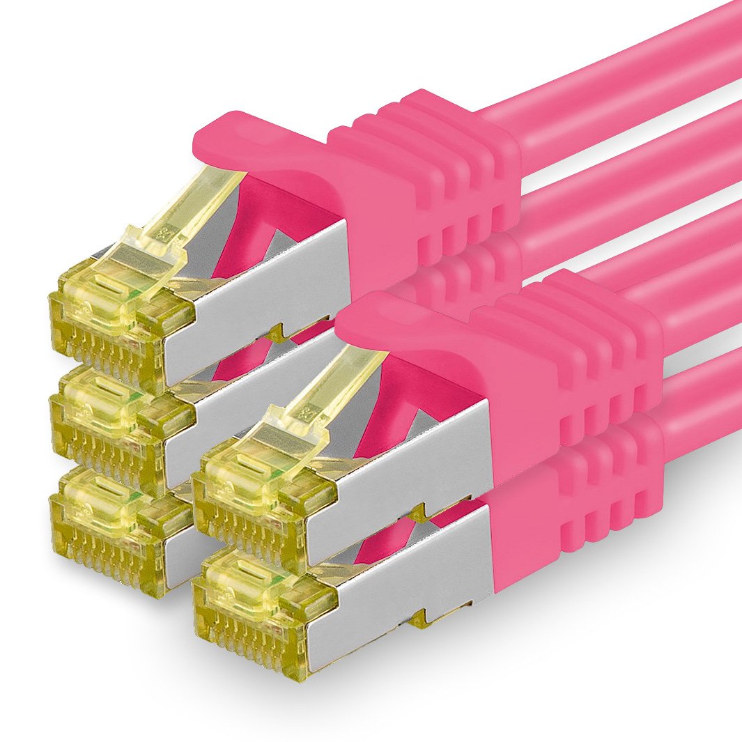 1aTTack.de Cat.7 Netzwerkkabel 0,25m Magenta 5 Stück Cat7 Ethernetkabel Netzwerk LAN Kabel Rohkabel 10 Gb s SFTP PIMF LSZH Set Patchkabel mit Rj 45 Stecker Cat.6a