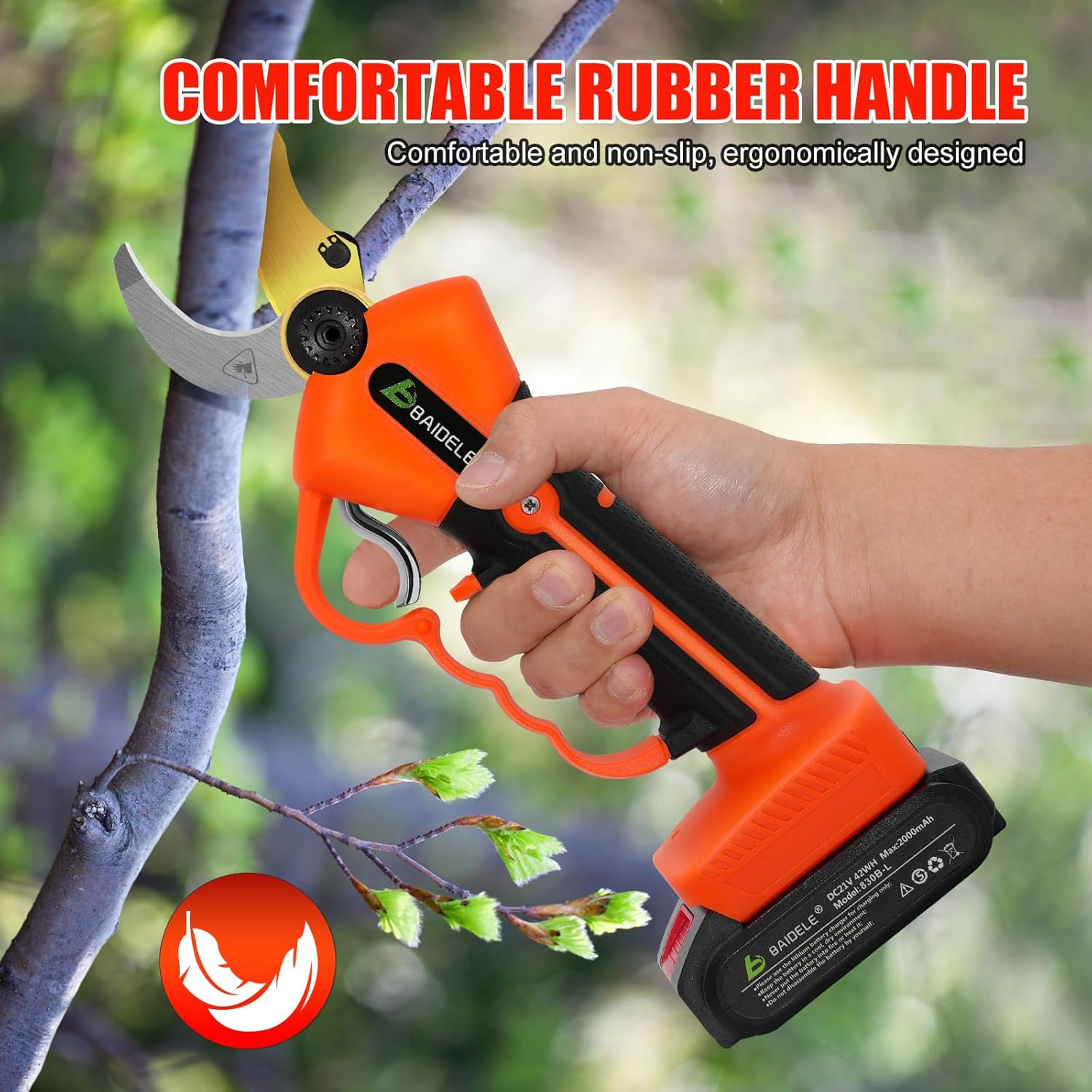 Electric Pruning Shears 1.38", 21V Cordless Pruning Shears with 4.0AH Lithium Battery (2 x 2.0AH), 6-8 Working Hours, Suitable for Orchards and Large Farms