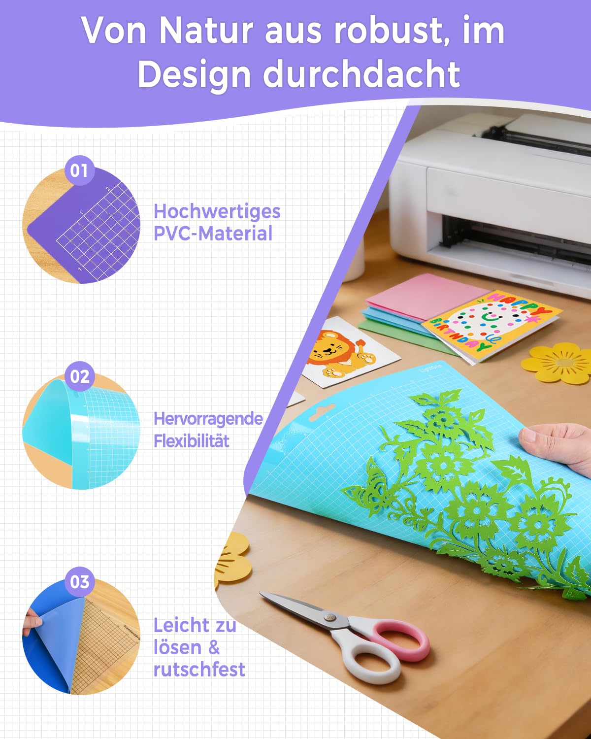 Tapis de coupe vinyle pour Silhouette Cameo 5/4/3/2/1 (12 x 12 po, Lot de 6, Standard, Léger, Fort) – Accessoire pour plotter. Carré, Grille, Auto-adhésif, Tapis de coupe antidérapant.