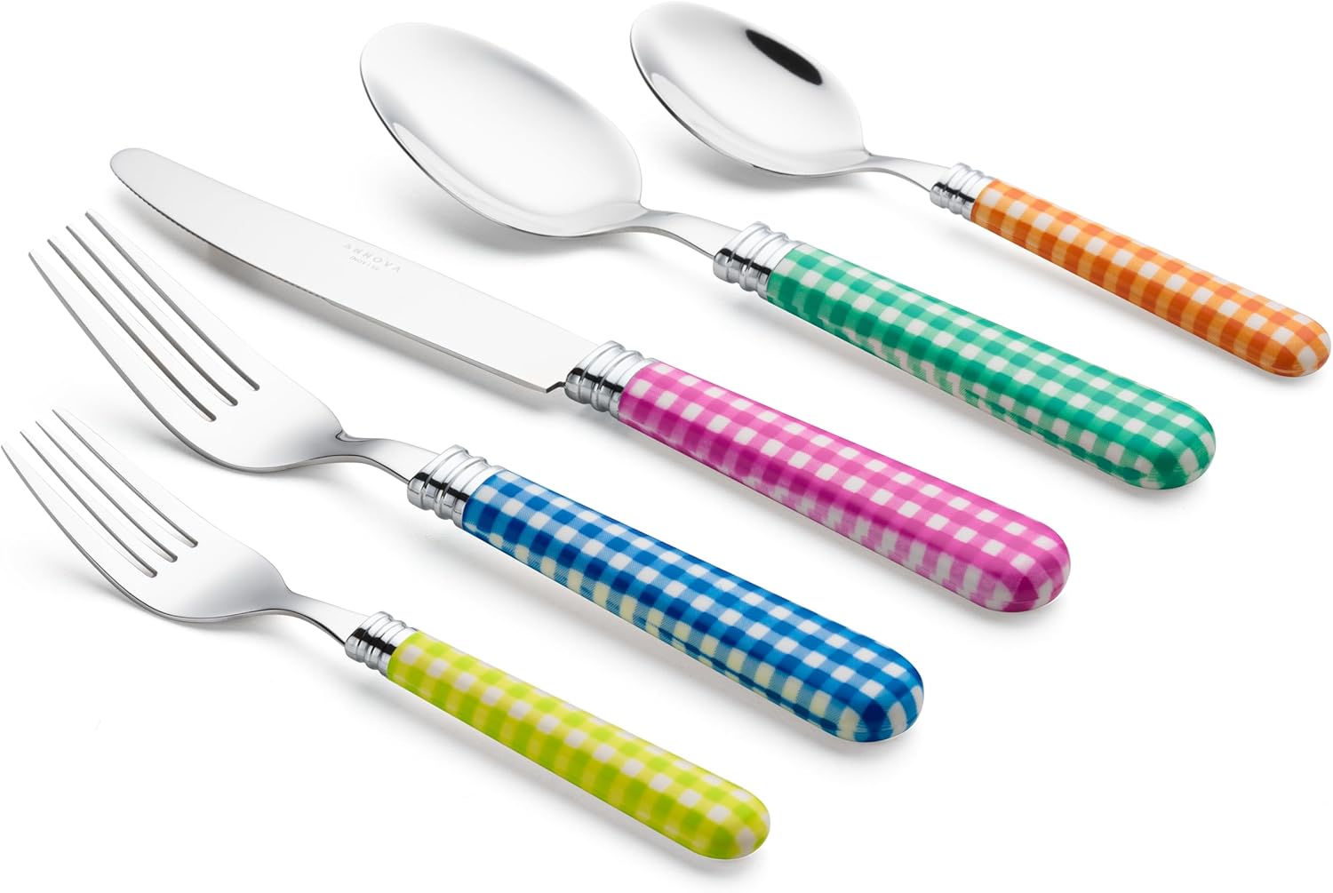 ANNOVA Silverware Set 20 Pieces Cutlery Stainless Steel Colorful Fun Handle Flatware Service for 4 - Dinner Knife, Dinner Fork, Salad fork, Dinner Spoon, Dessert Spoon (Checker Mix, 20 Pieces)