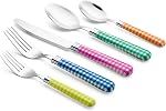 Annova Flatware/Sliverware/Cutlery Set Stainless Steel with Color Handle (Checker Mix, 20 Pieces)