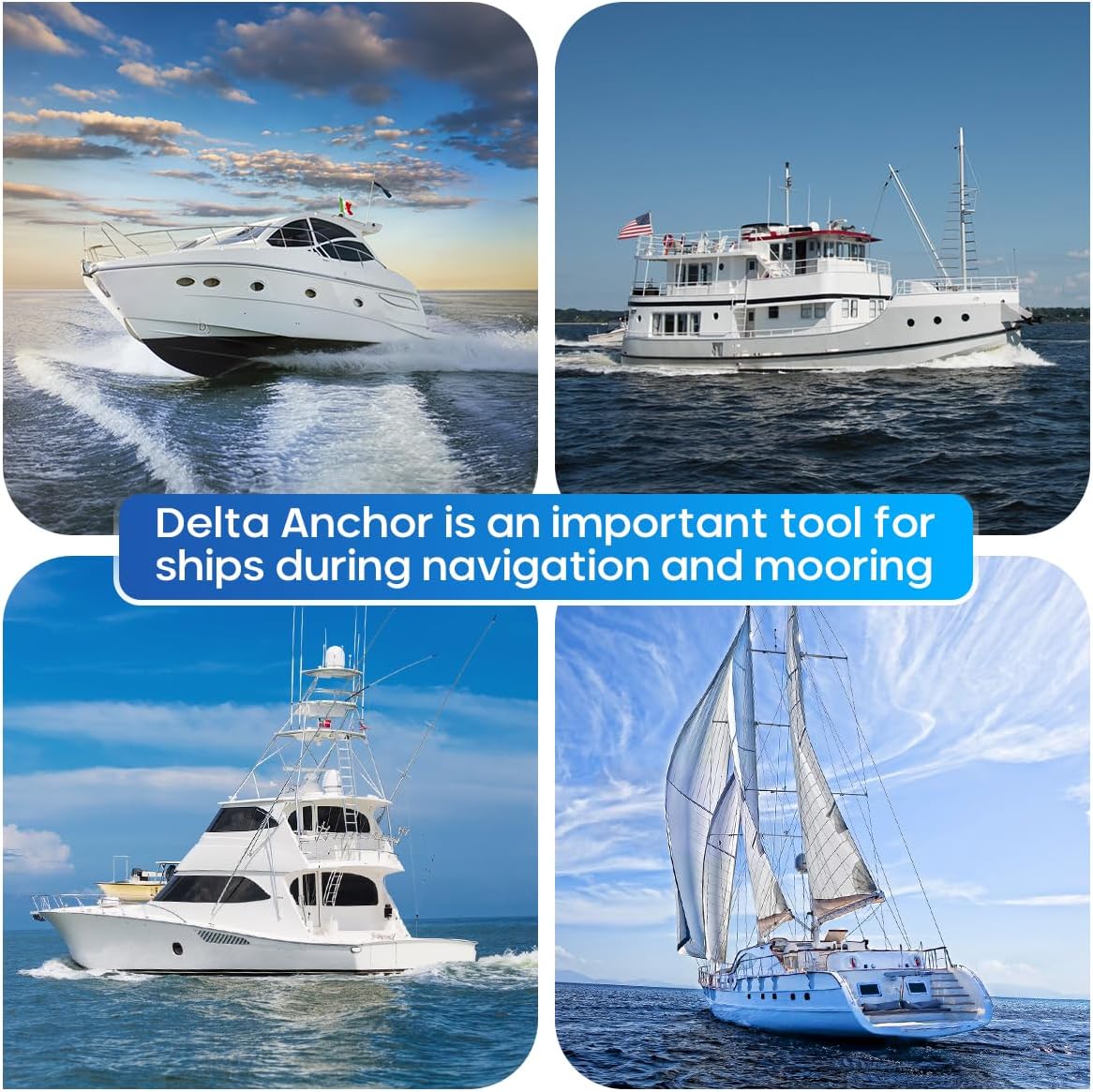 Delta Anchor Kit Set Stainless Steel Boat Anchor with Short-Link Chain & Rope & Swivel