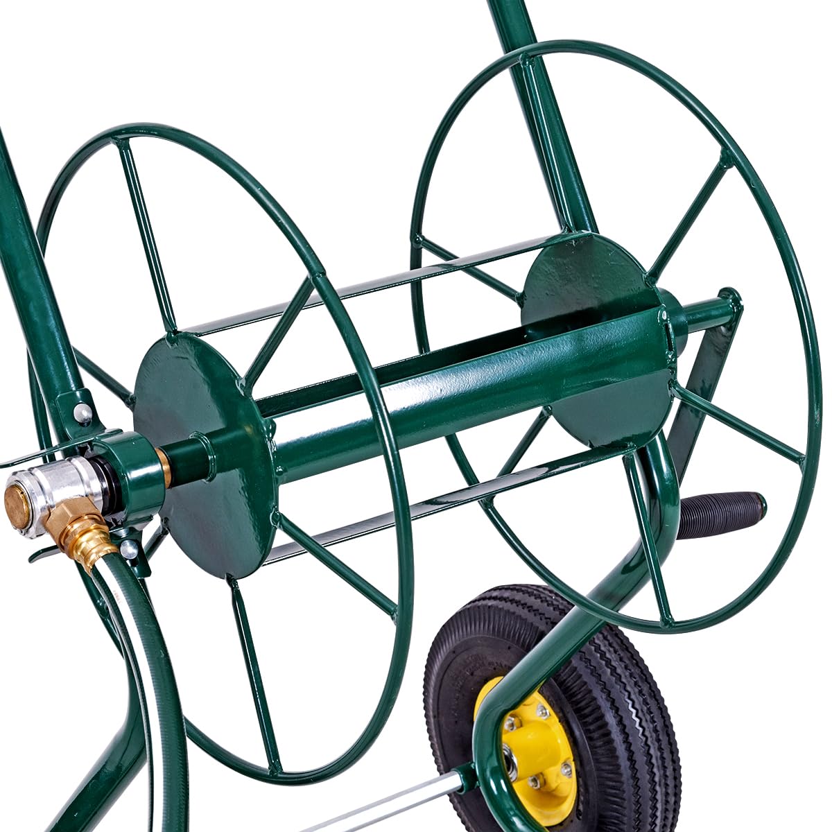SOARS Schlauchwagen Metall, Schlauchaufroller für 3/4" Schlauch, Schlauchtrommel mit tropffreie Drehdurchführung & Kurbel & Gummirädern, Gartenschlauchwagen mit 188 cm Anschlusschlauch