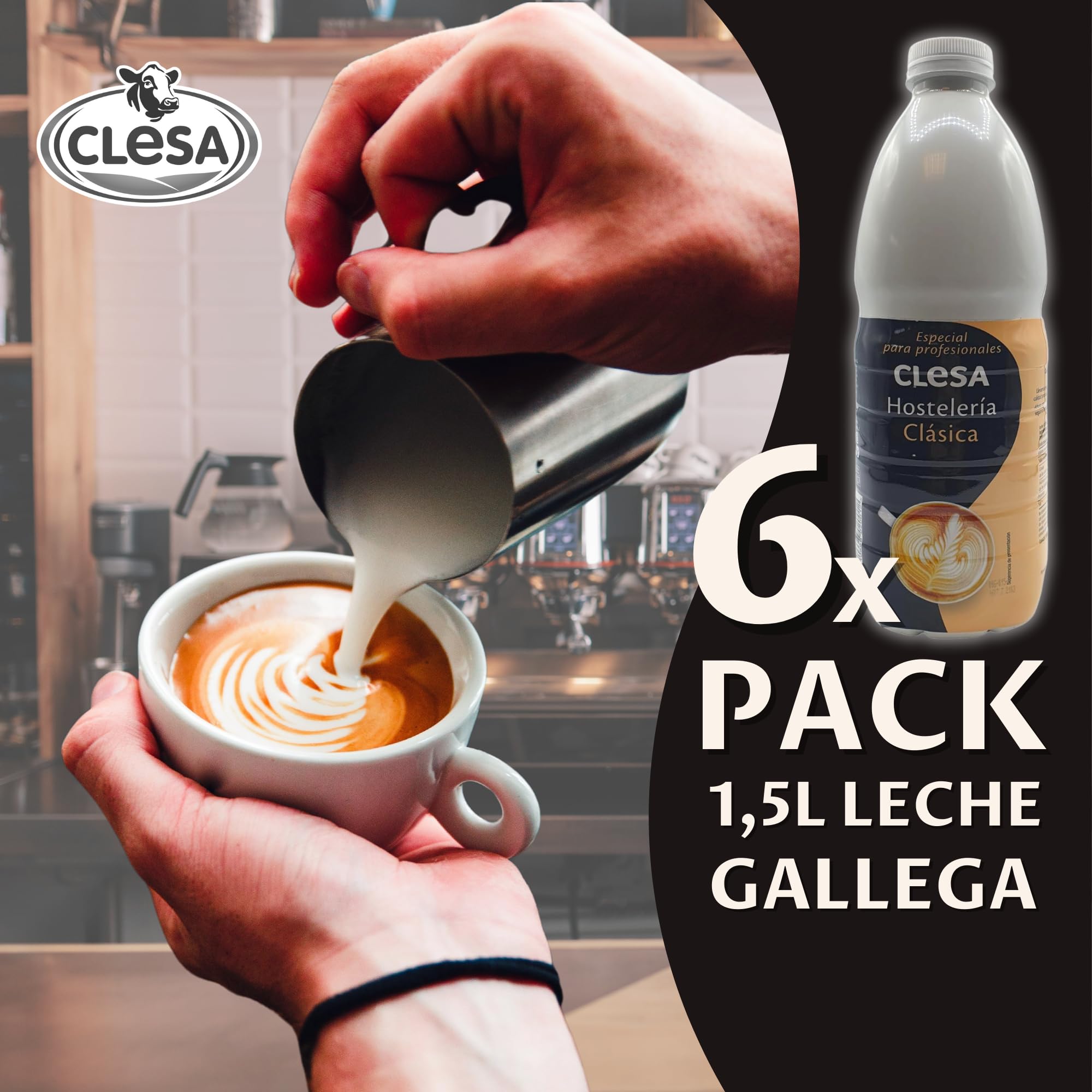 Leche Clesa SemiDesnatada Especial Hosteleria - 6 Botellas de 1,5 Litros - 100% Leche Gallega - 9 Litros Leche Especial profesionales [CLESA]