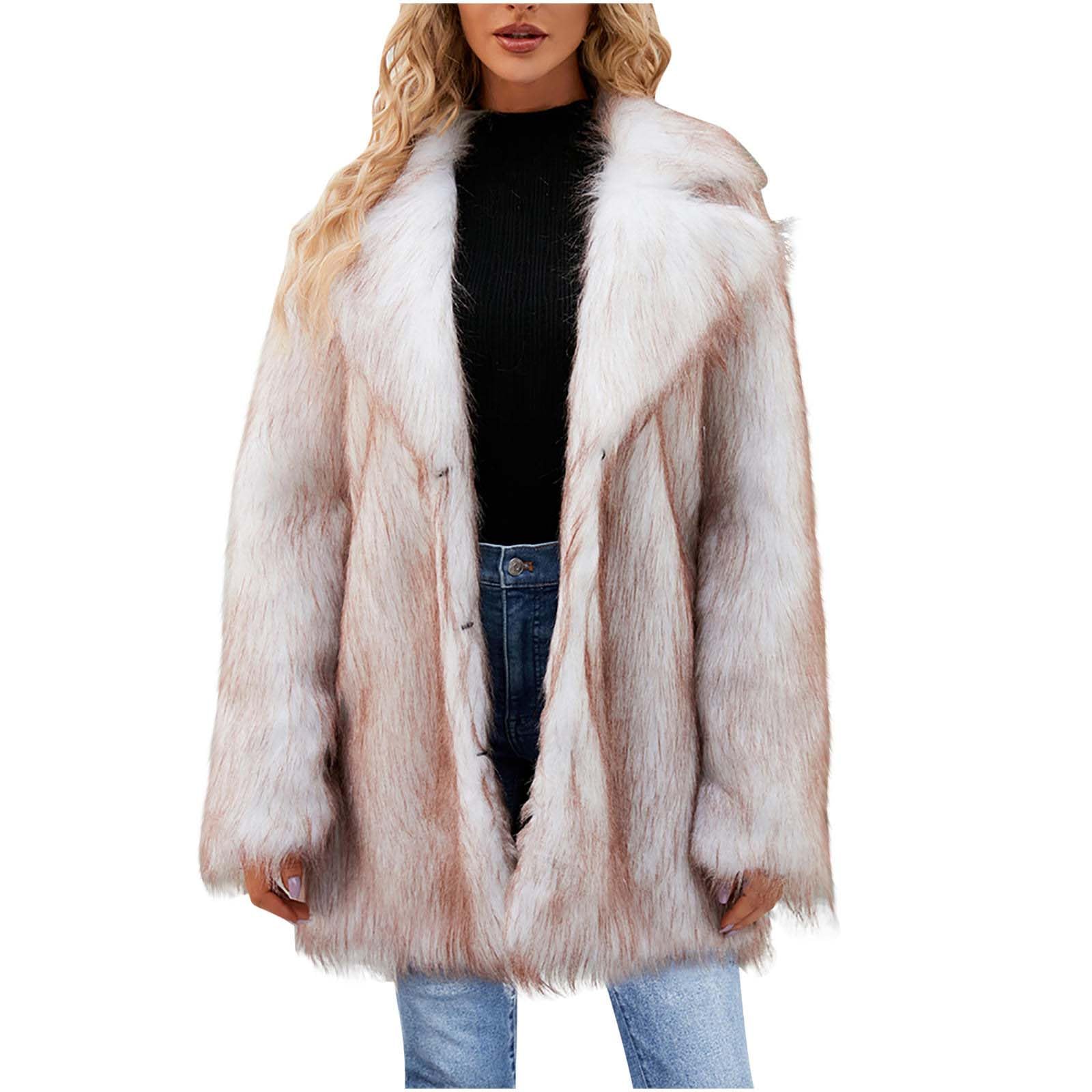 Kunstpelz Mantel Damen Lang - Teddyjacke Wintermantel Flauschig, Eleganter Pelzmantel Look