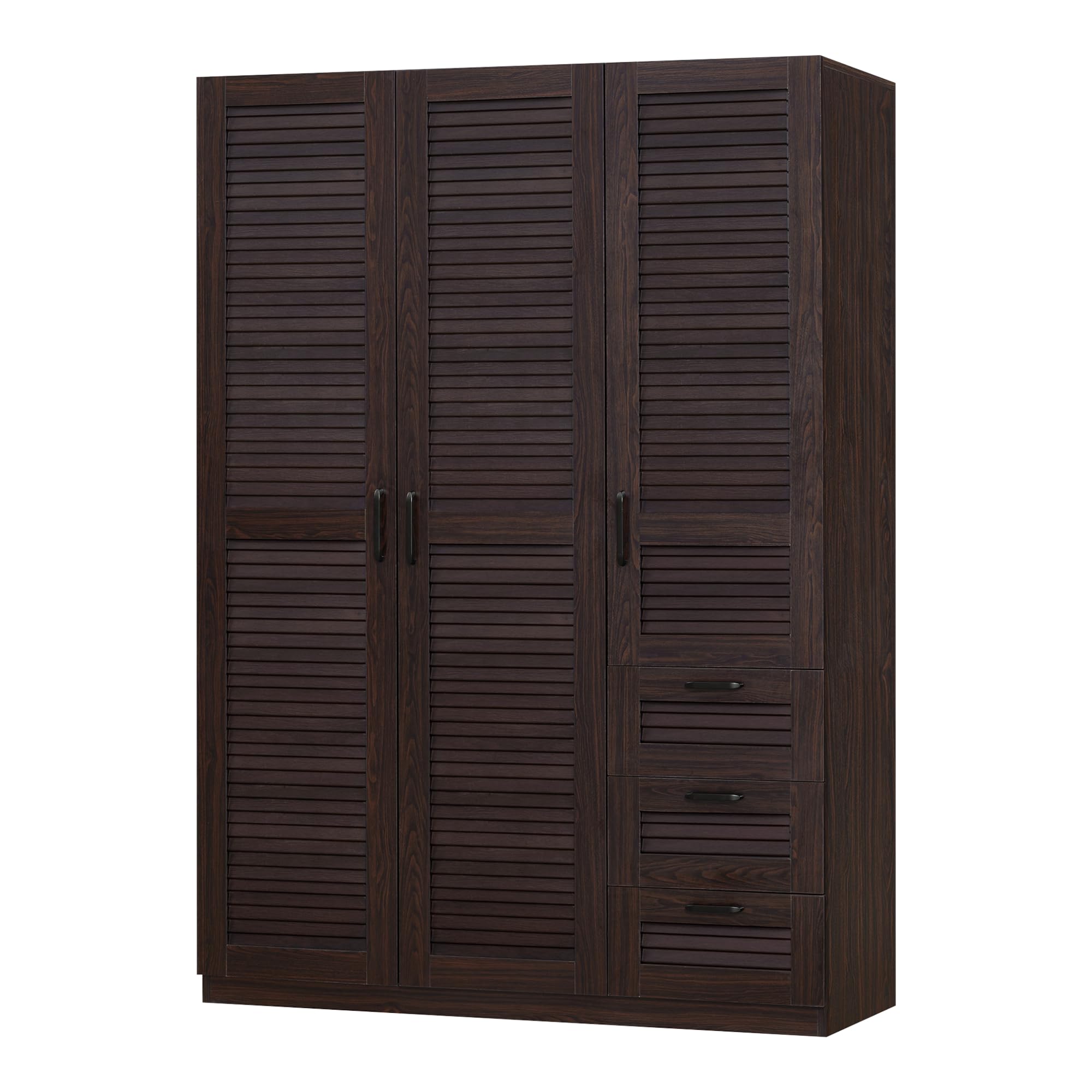 [en.casa] Armoire de Chambre avec Barre de Penderie 4 étagères 3 tiroirs Garde-Robe Placard Meuble de Rangement MDF 176 x 120 x 52 cm Effet Noyer Foncé
