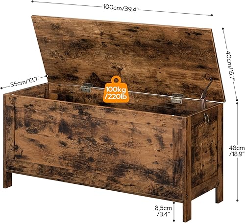 Miniatura 15 de HOOBRO Caja de juguetes, baúl de almacenamiento de aspecto de madera retro con bisagra de seguridad, banco de almacenamiento de entrada soporta 220