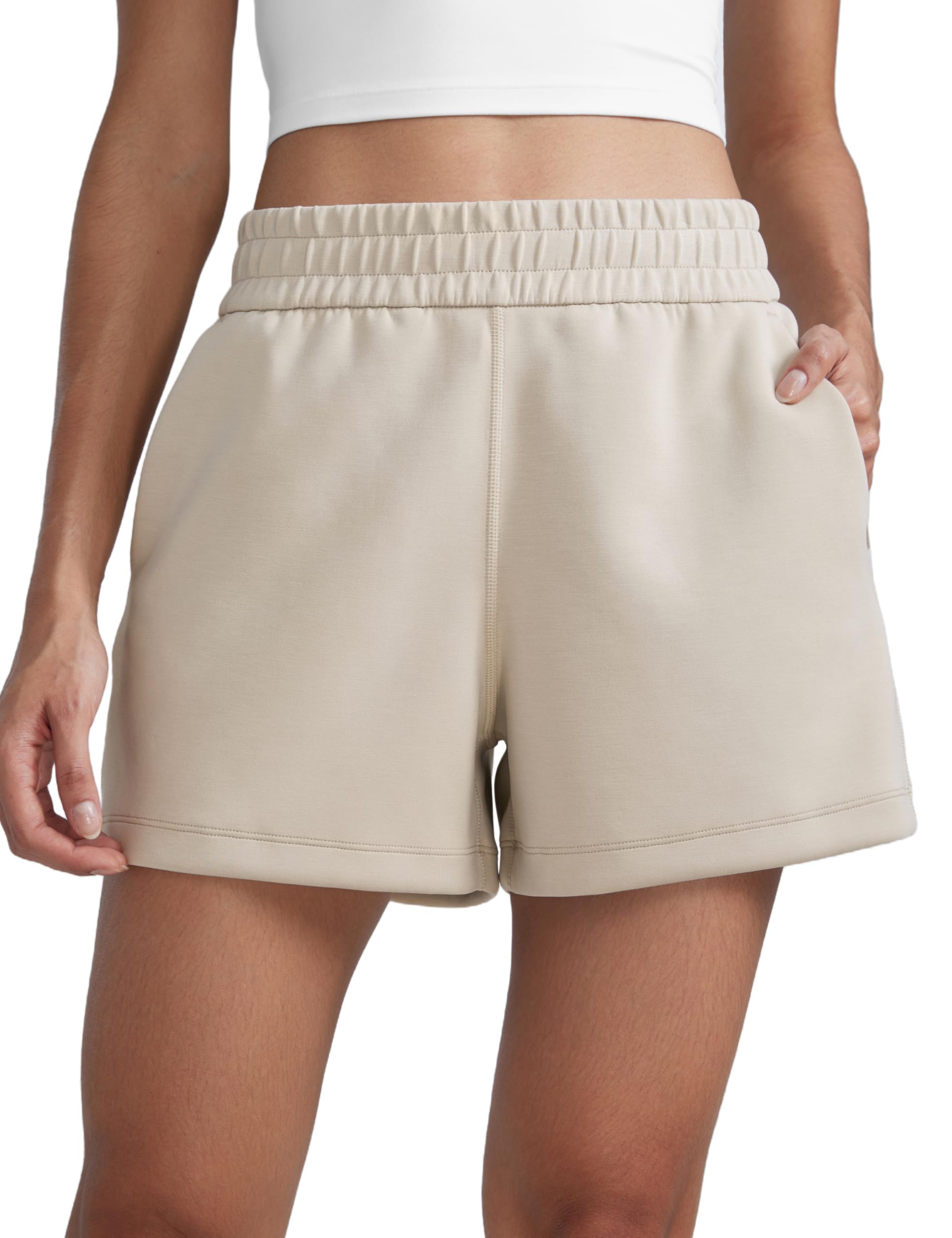 CRZ YOGA Damen SoftAura Sweat Shorts Lässig Hohe Taille Modal Hose für Lounge Athletic mit Taschen Kordelzug - 10cm