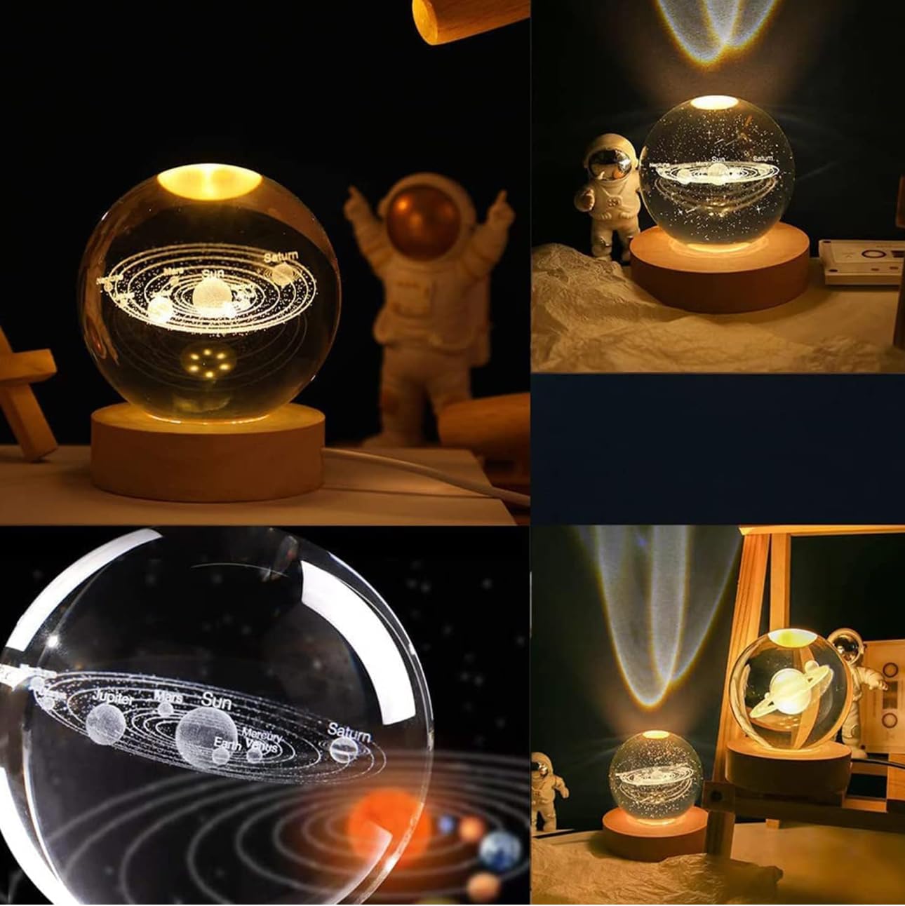 EUFLORIA Solar Crystal Ball Night Light - Cosmic Decor -5