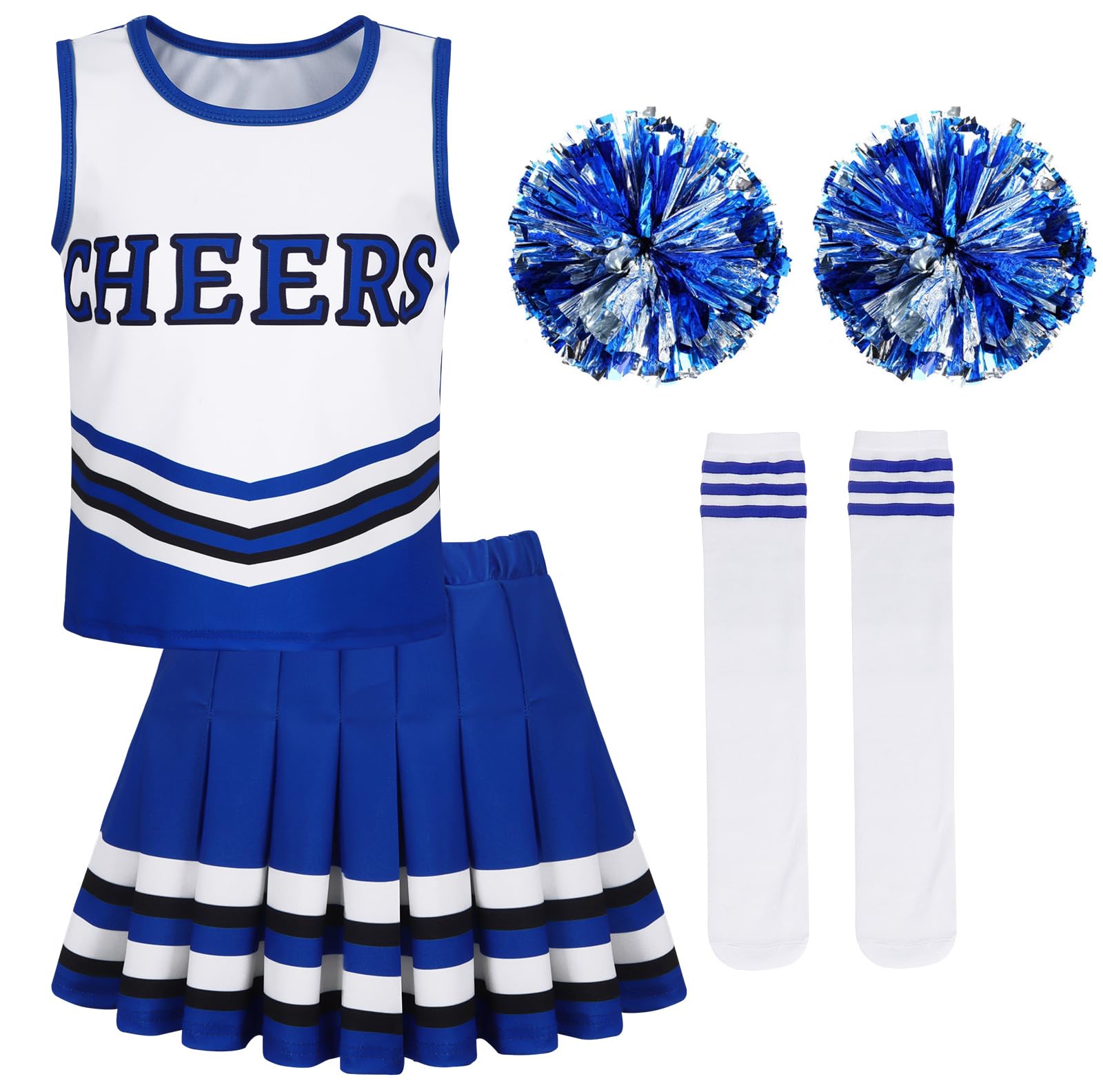 COTRIO Cheerleader Outfit for Girls Cheerleader Costume Cheer Practice Clothes Halloween Cheerleading Uniform with Pom Poms