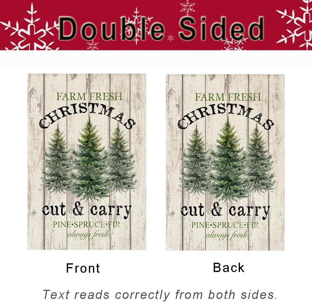 Farm Fresh Christmas Tree Garden Flag 12x18 Inch Double Sided Outside, Rustic Farmhouse Xmas Winter Holiday Outdoor Seasonal Yard Porch Decoration - Image 6