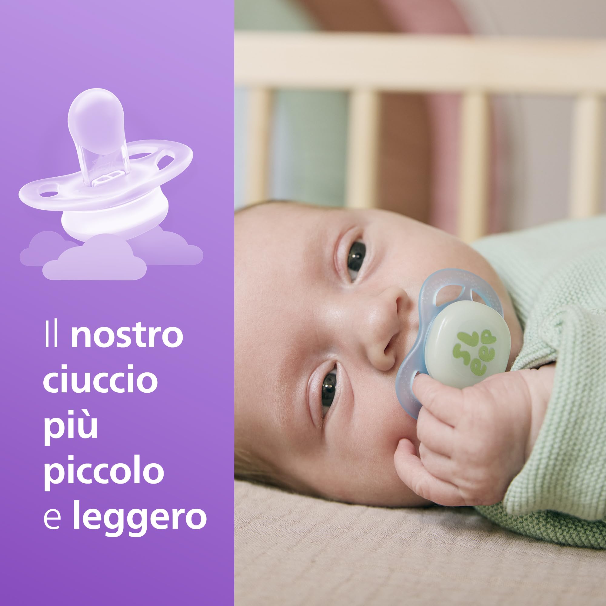Philips Avent Ultra Start Nighttime Soothers, ciucci ortodontici per neonati di età compresa tra 0 e 2 mesi, fluorescenti, senza BPA, custodia per sterilizzazione/trasporto, confezione da 2, SCF075/08