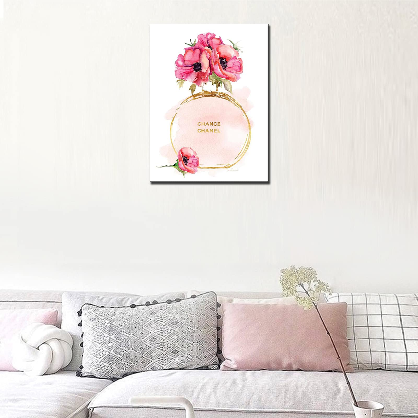 Amazon｜シャネルピンクの花香水キャンバス絵画 インテリアアート
