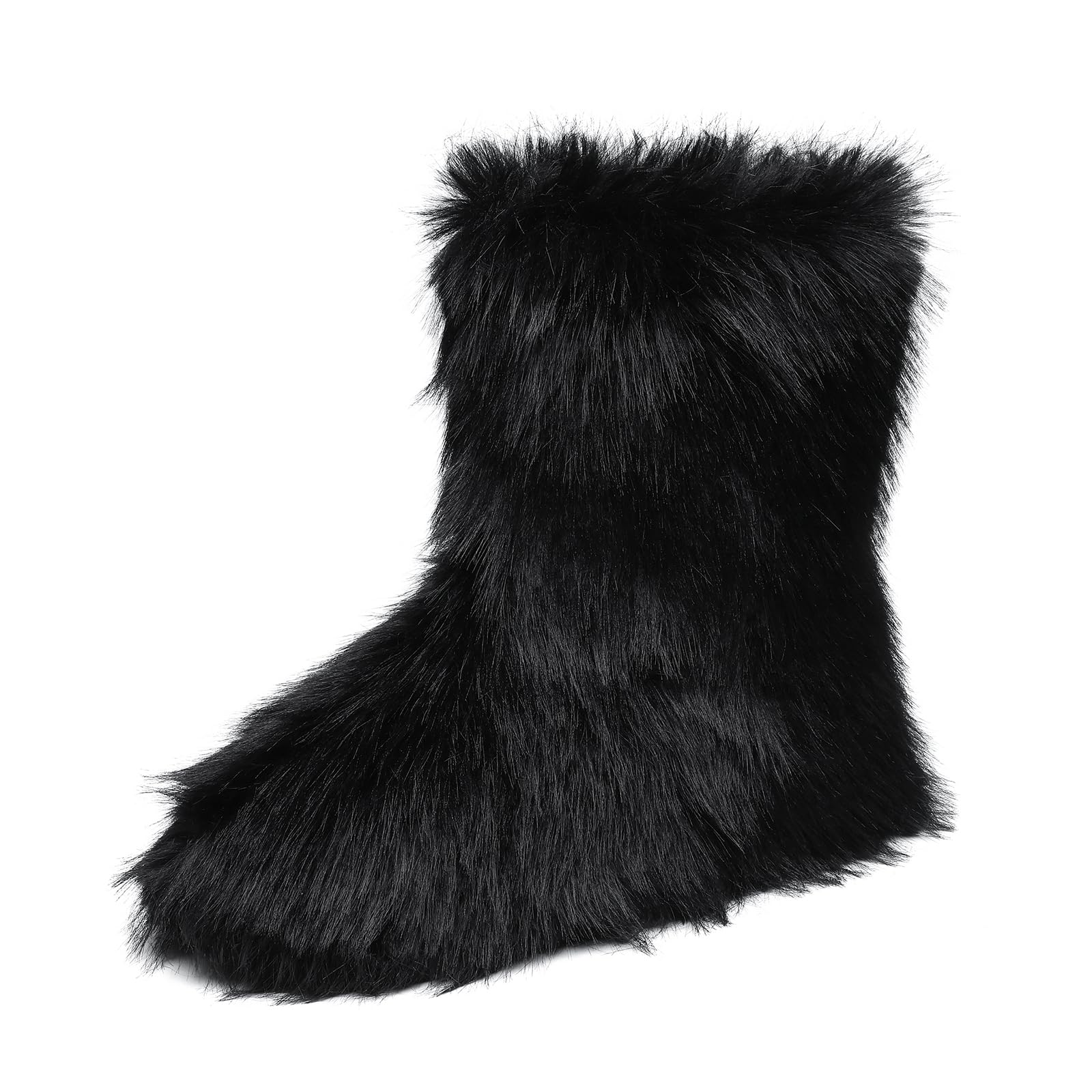 Faux Fur Boots for Women Womens Mid Calf Winter Booties Fuzzy Suede Snow Boots Outdoor Indoor Flat Shoes