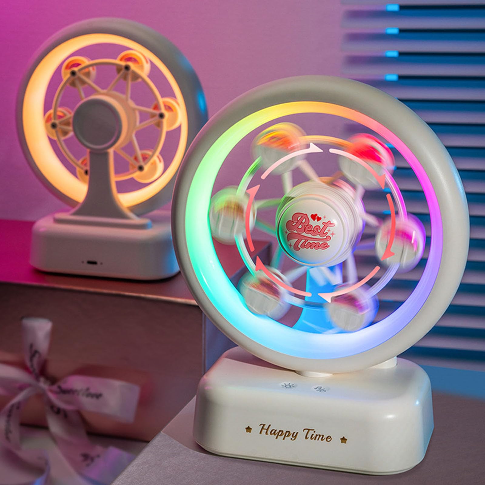 Lampada da tavolo musicale a forma ruota panoramica con batteria da 1800 mAh Piccoli altoparlanti Struttura in plastica leggera per decorazioni per la casa Luci decorative natalizie