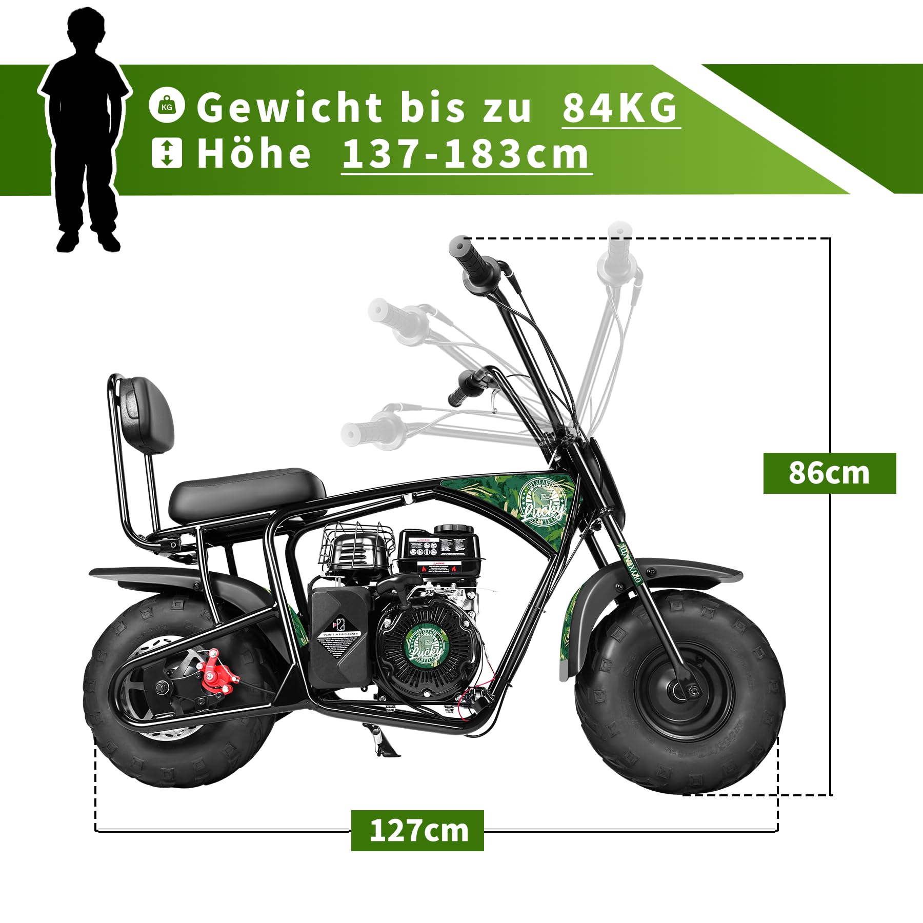 Oryxearth 99CC 4-Tempi Dirt Bike Pocket Bike, Moto da Cross per Bambini Benzina, Ruota Offroad a Larghezza, Moto da Cross per Bambini, Moto da Motocross, Adesivi Fai-da-Te Mini Moto dai 13 Anni (Verde