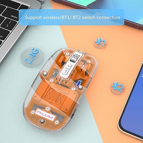 Miniatura 2 de Ratón inalámbrico, Bluetooth+2.4 GHz recargable con receptor USB, 2400 DPI LED delgado computadora silenciosa portátil Bluetooth ratón transparente