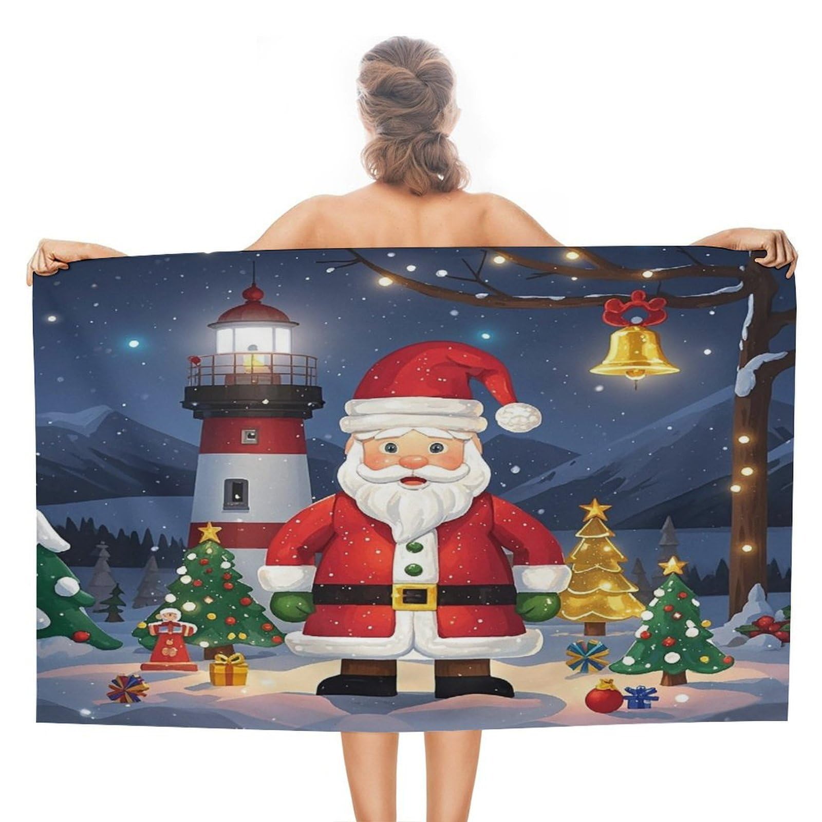 FekiLoot Lighthouse Santa Beach Towel Absorbent & Quick Dry Pool Towels 31 X 51 Inches Extra Large Sandfree Beach Blanket Towels Soft Lightweight Travel Towel for Swim Yoga Camping