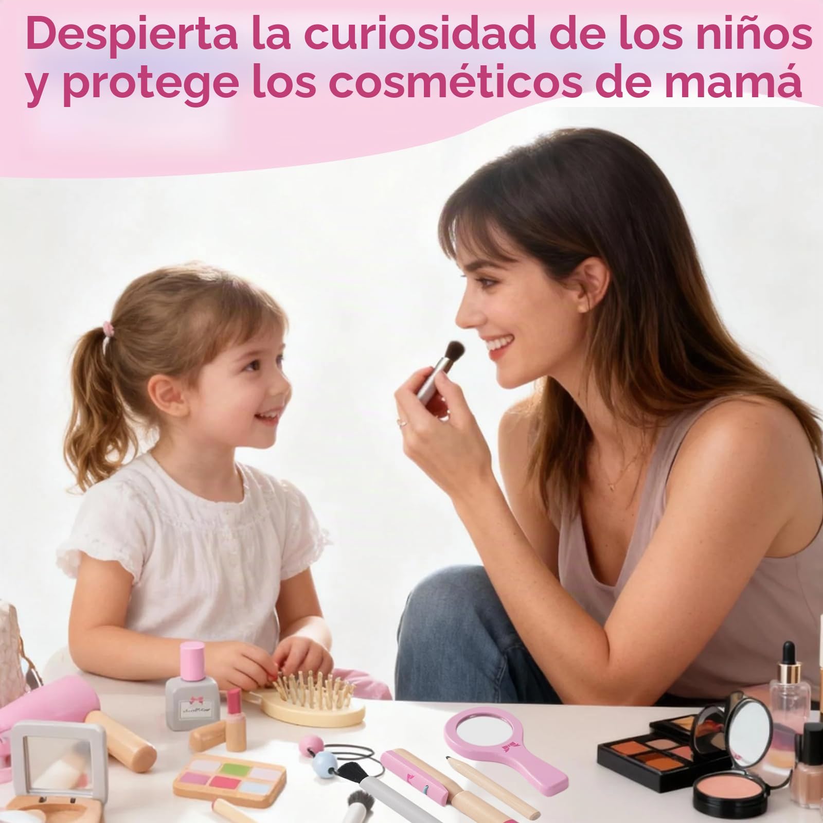 Juego de juguetes de maquillaje de madera para niños pequeños, juego de simulación para niños, juguetes de juego de rol para niños, juguetes de salón de cosméticos falsos, accesorios de vestir