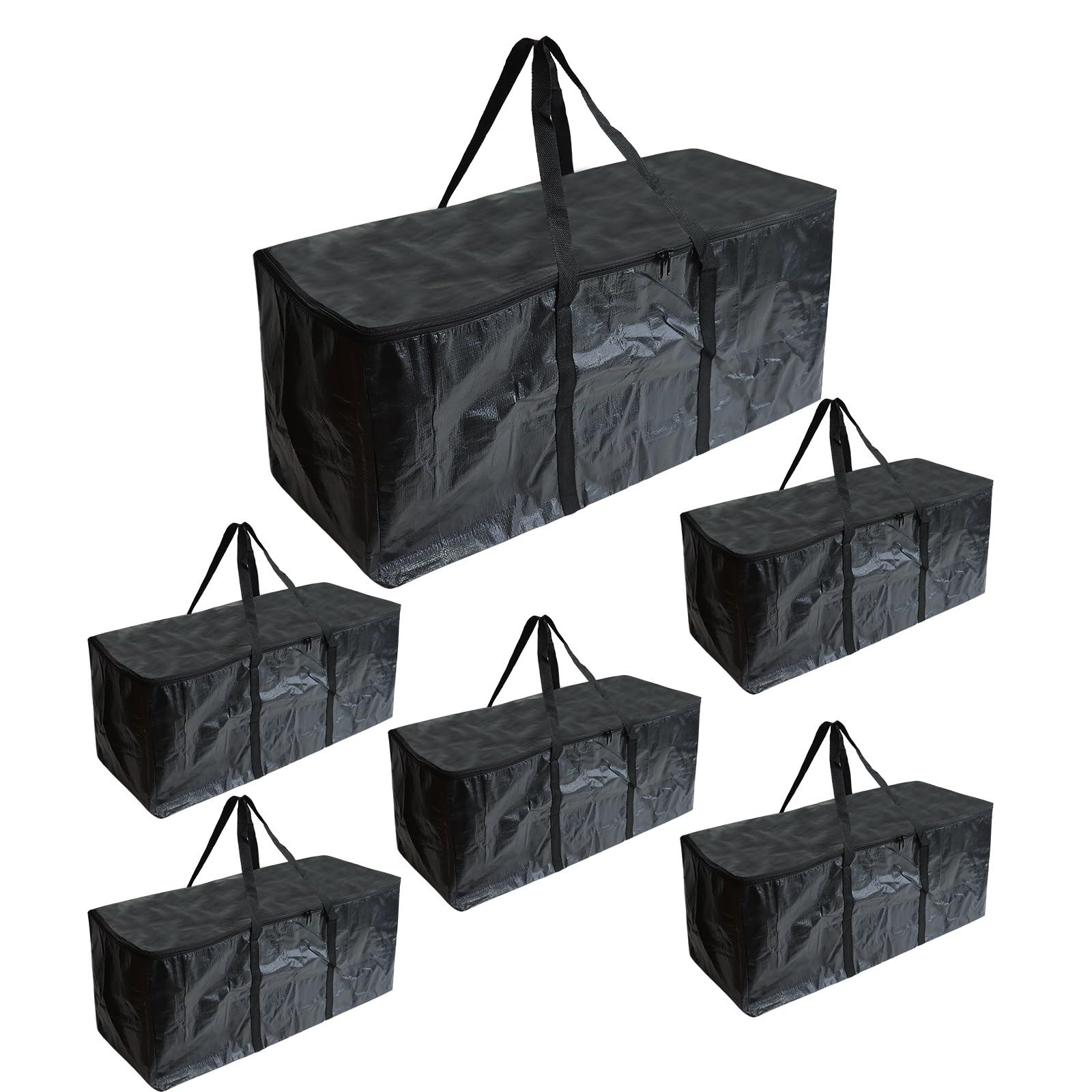 Lot de 6 Grand Sacs Déménagement Vêtements 85L, Imperméable Sac Rangement Résistant avec Fermeture éclair et Poignées Renforcées, Sacs Vêtements Housses Rangement(Noir)