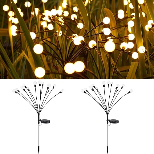 24 luces LED solares de jardín, luces solares de jardín mejoradas para exteriores con 2 modos de iluminación, luces de jardín de luciérnaga