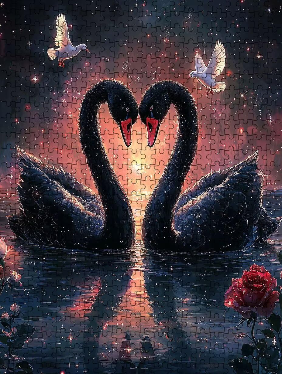 Puzzle 1000 elementów, czarne jezioro łabędź puzzle dla dorosłych 1000, niemożliwe klasyczne układanki, drewniane układanki, gra rodzinna, do gry edukacyjnej wyzwanie zabawki, dekoracja ścienna