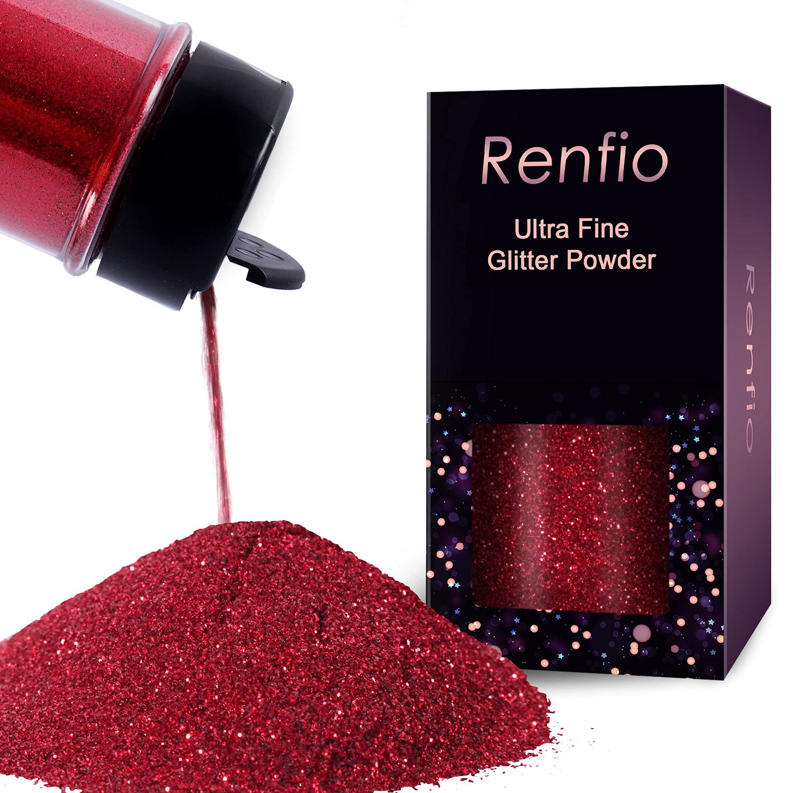 Renfio Ultra Fine Glitter Powder Metallic Resin Glitter 2.11 Oz (60g) | PET Flakes Crafts Sequins 1/128" 0.008" 0.2mm Epoxy Chips Flakes for Tumblers Slime Christmas Roses Decorations - Wine Red-image-18